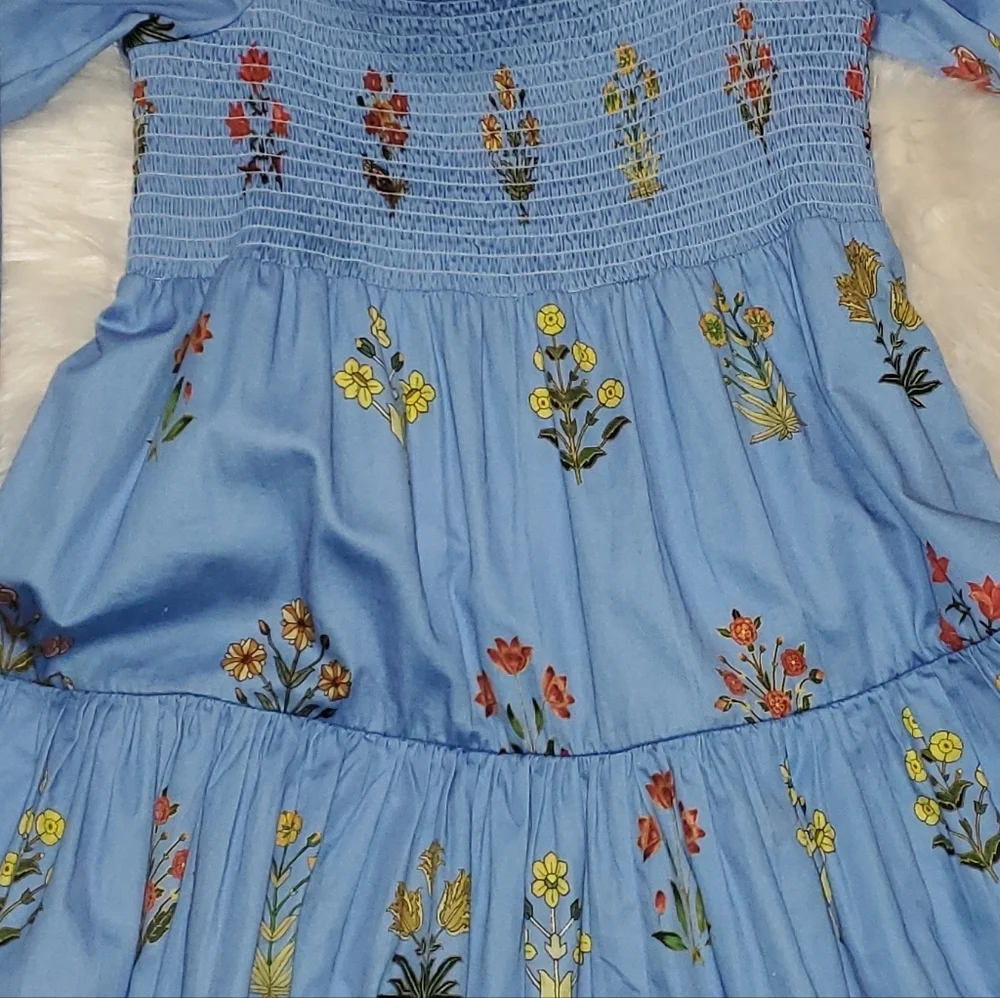 Sachin + Babi For Dillards Blue Daria Floral Dress with Bishop Sleeves - Picture 9 of 14